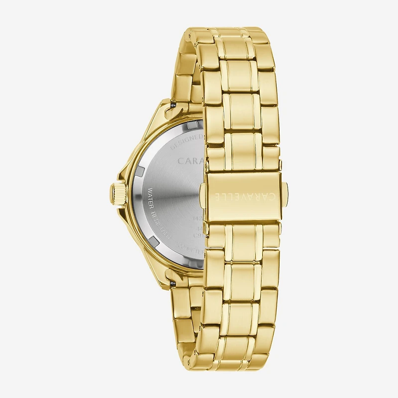 Caravelle Designed By Bulova Aqualuxx Womens Crystal Accent Gold Tone Stainless Steel Bracelet Watch 44m116
