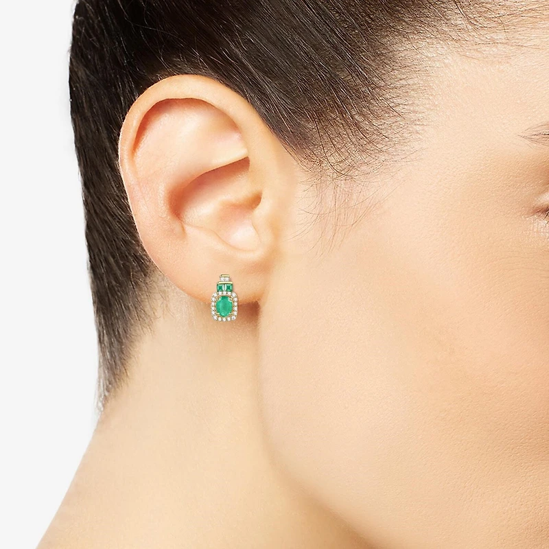 Genuine Gemstone & 1/5 CT. T.W. Genuine Diamond 10K Gold Oval Drop Earrings