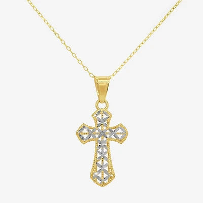 Made in Italy Womens 14K Two Tone Gold Cross 18 Inch Pendant Necklace