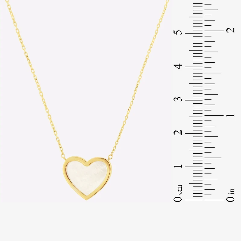 Womens White Mother Of Pearl 14K Gold Heart 17 Inch Pendant Necklace