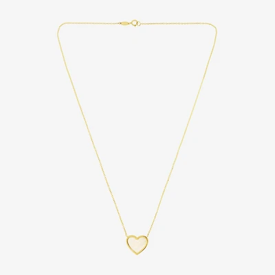 Womens White Mother Of Pearl 14K Gold Heart 17 Inch Pendant Necklace