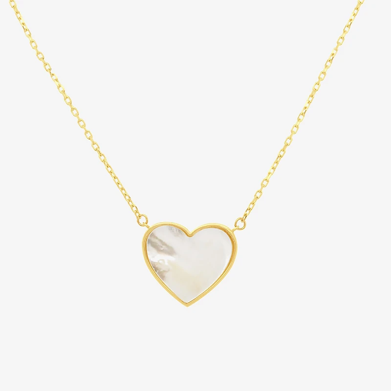 Womens White Mother Of Pearl 14K Gold Heart 17 Inch Pendant Necklace