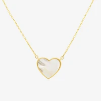 Womens White Mother Of Pearl 14K Gold Heart 17 Inch Pendant Necklace