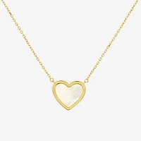 Womens White Mother Of Pearl 14K Gold Heart 17 Inch Pendant Necklace