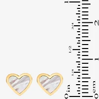 White Mother Of Pearl 14K Gold 9mm Heart Stud Earrings