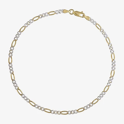 Silver Two-Tone 10" Figaro Ankle Bracelet