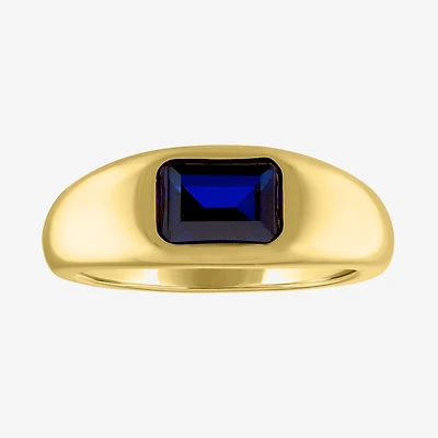 Womens 2MM Lab Created Blue Sapphire 14K Gold Over Silver Band
