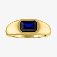Womens 2MM Lab Created Blue Sapphire 14K Gold Over Silver Band