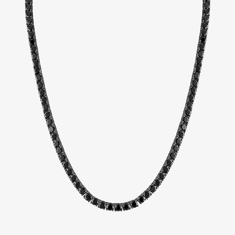 Mens Black Spinel Sterling Silver 22 Inch Tennis Necklace