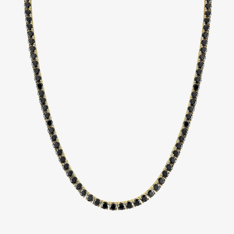 Mens Black Spinel 14K Gold Over Silver 22 Inch Tennis Necklace