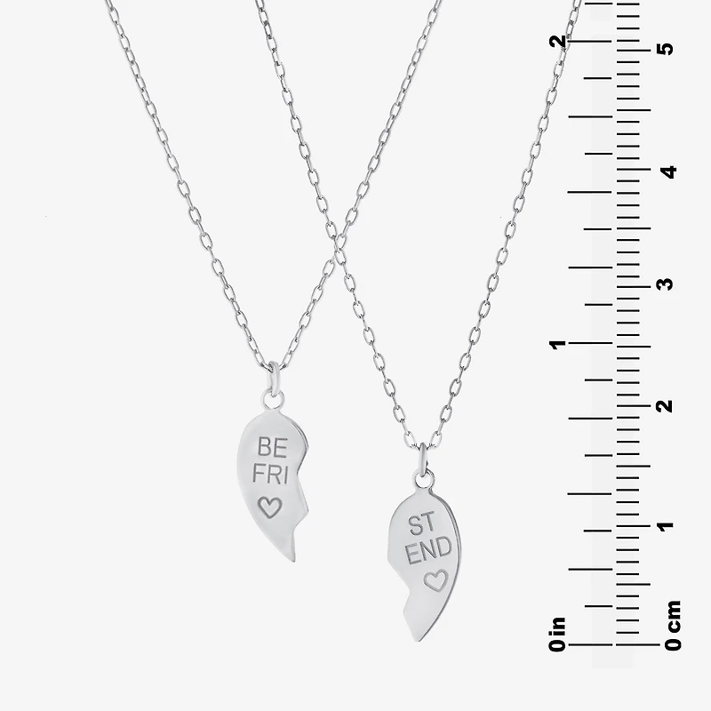 2 Piece Sterling Silver Best Friend Heart Pendant Necklace