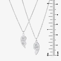2 Piece Sterling Silver Best Friend Heart Pendant Necklace