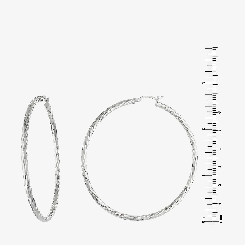 Womens Sterling Silver 50mm Hoop Earrings
