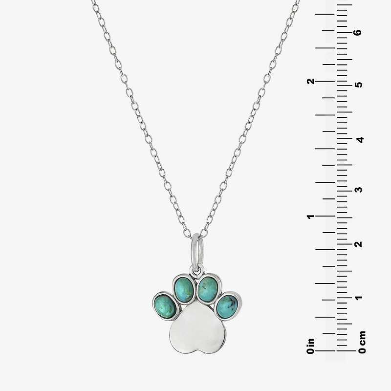 Paw Print Womens Enhanced Blue Turquoise Sterling Silver 18 Inch Pendant Necklace
