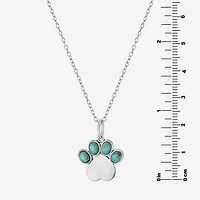 Paw Print Womens Enhanced Blue Turquoise Sterling Silver 18 Inch Pendant Necklace