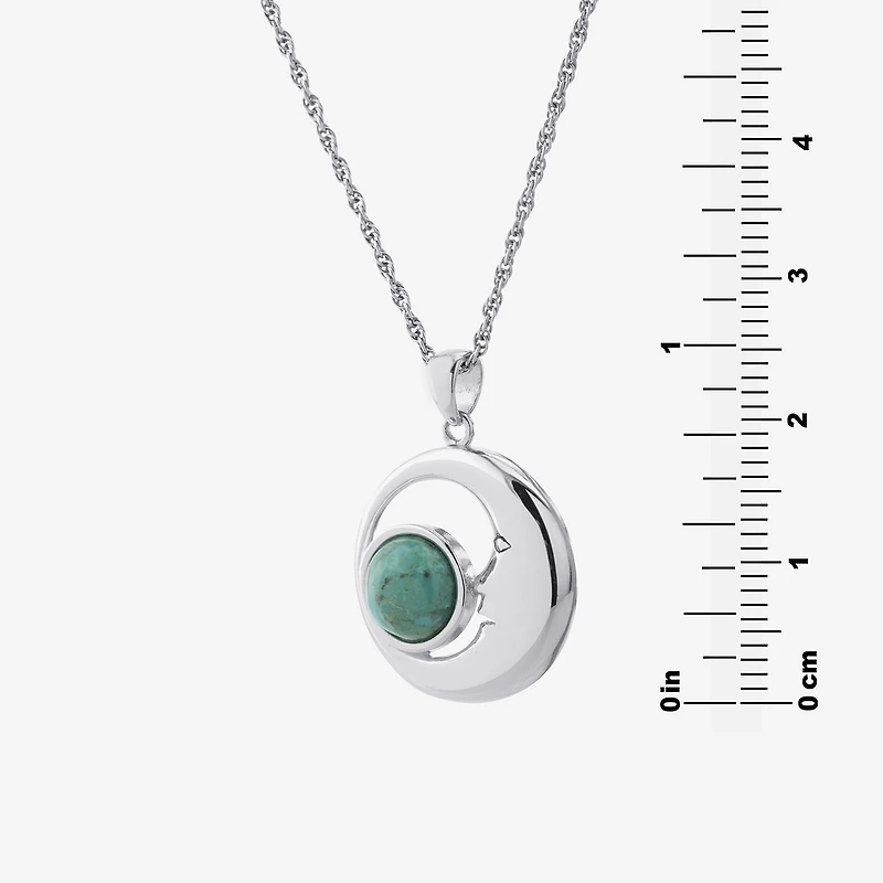 Womens Enhanced Blue Turquoise Sterling Silver Moon 18 Inch Pendant Necklace