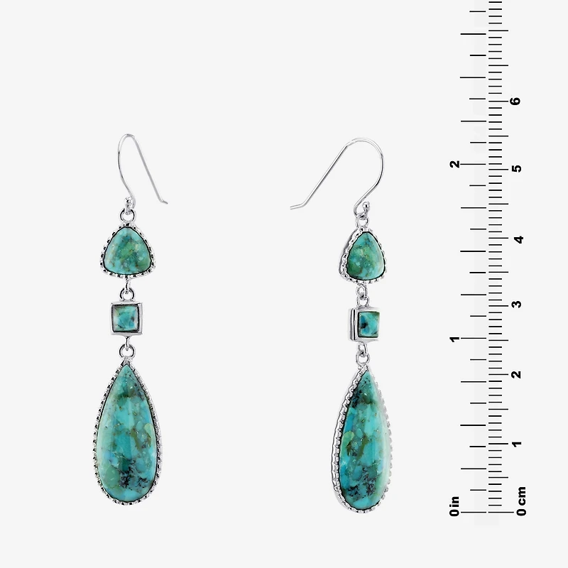 Womens Enhanced Blue Turquoise Sterling Silver Drop Earrings