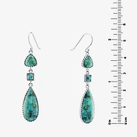 Womens Enhanced Blue Turquoise Sterling Silver Drop Earrings