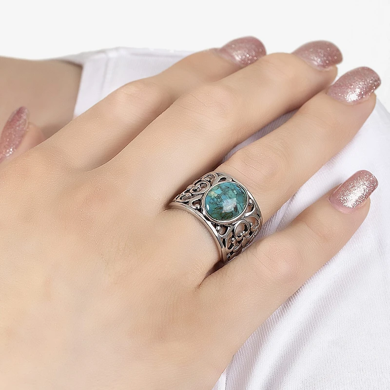 Womens 4.5MM Enhanced Blue Turquoise Sterling Silver Band