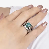 Womens 4.5MM Enhanced Blue Turquoise Sterling Silver Band