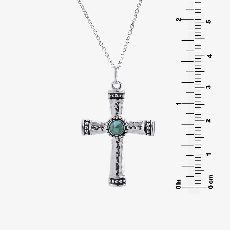 Womens Enhanced Blue Turquoise Sterling Silver Cross 18 Inch Pendant Necklace