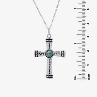 Womens Enhanced Blue Turquoise Sterling Silver Cross 18 Inch Pendant Necklace