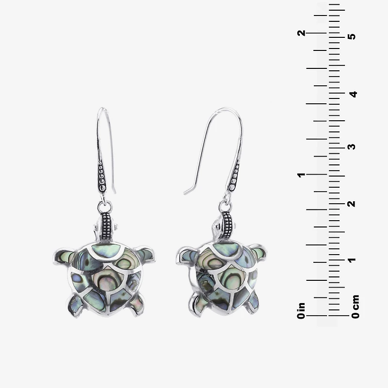 Turtle Womens Genuine Abalone Sterling Silver Drop Earrings