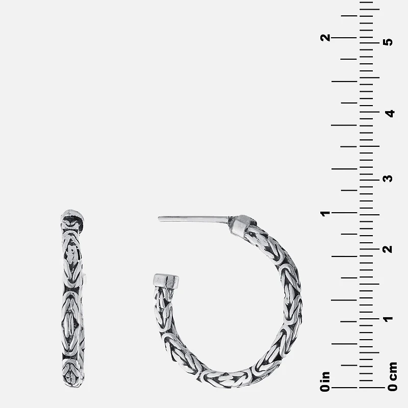 Bali Inspired Womens Sterling Silver 24.3mm Round Hoop Earrings