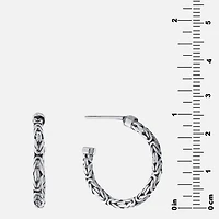 Bali Inspired Womens Sterling Silver 24.3mm Round Hoop Earrings