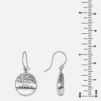 Tree Of Life Womens Genuine White Mother Of Pearl Sterling Silver Round Drop Earrings