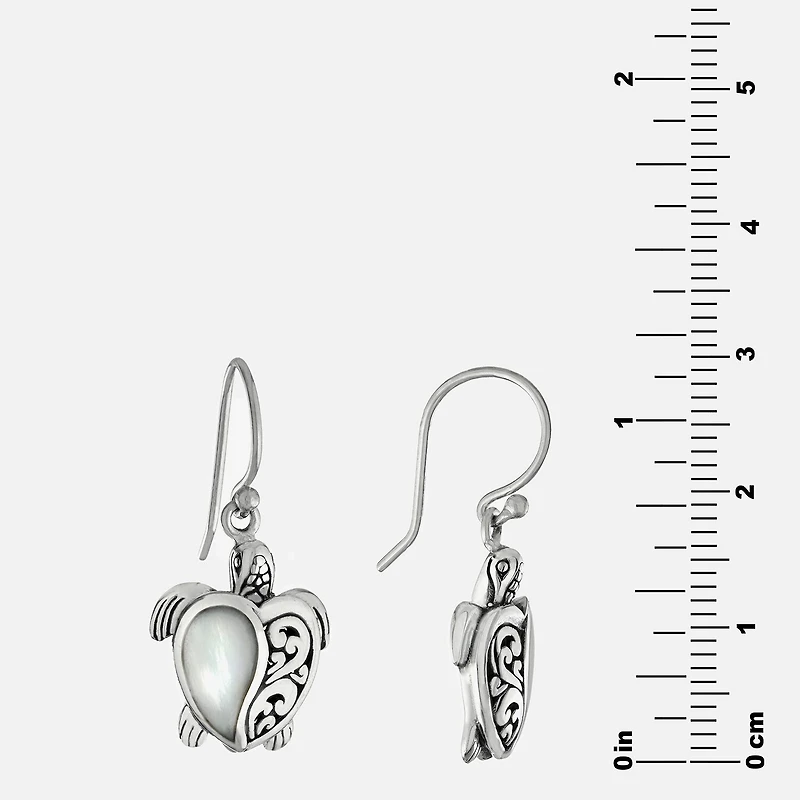 Bali Inspired Womens Genuine White Mother Of Pearl Sterling Silver Drop Earrings