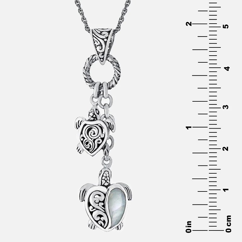 Bali Inspired Womens Genuine White Mother Of Pearl Sterling Silver 16 Inch Pendant Necklace