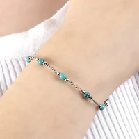 Womens Enhanced Blue Turquoise Sterling Silver Round Beaded Bracelet