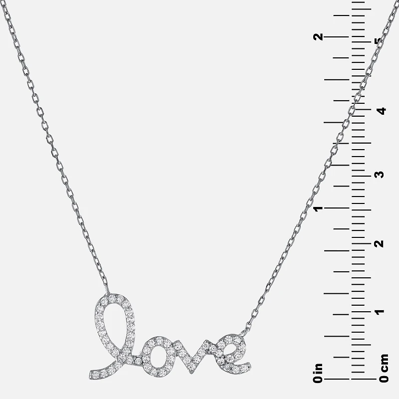 DiamonArt® "Love" Womens White Cubic Zirconia Sterling Silver Pendant Necklace