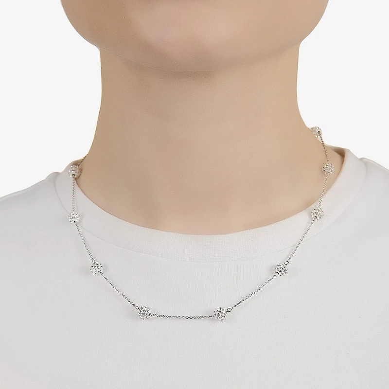 Sterling Silver Crystal Beaded Station Necklace