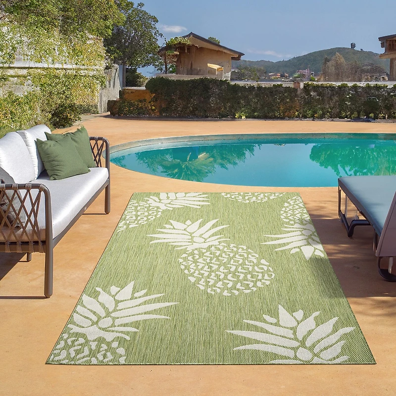 Catherine Pineapples Indoor Outdoor Rectangular Area Rug
