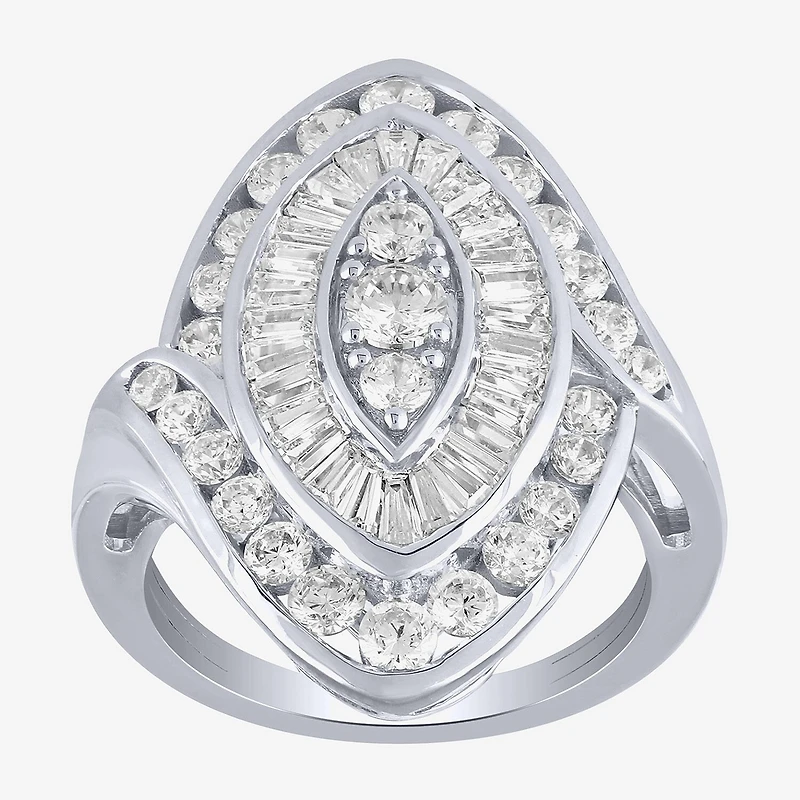 (G/ Si2) Womens 2 CT. T.W. Lab Grown White Diamond 10K Gold Marquise Cluster Cocktail Ring