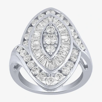 (G/ Si2) Womens 2 CT. T.W. Lab Grown White Diamond 10K Gold Marquise Cluster Cocktail Ring
