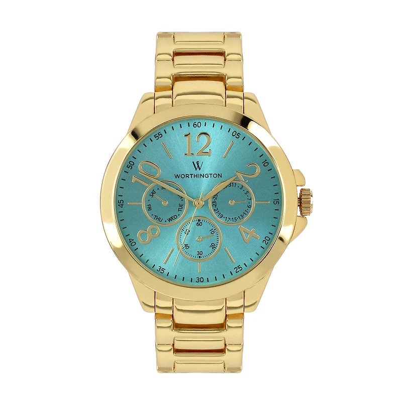 Worthington® Womens Gold-Tone & Aqua Bracelet Watch