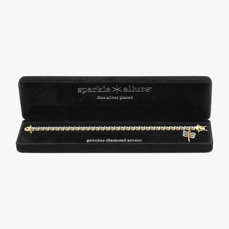 Sparkle Allure Dragonfly 14k Gold Over Bronze Womens Natural Diamond Accent Round 7.25 Inch Tennis Bracelet