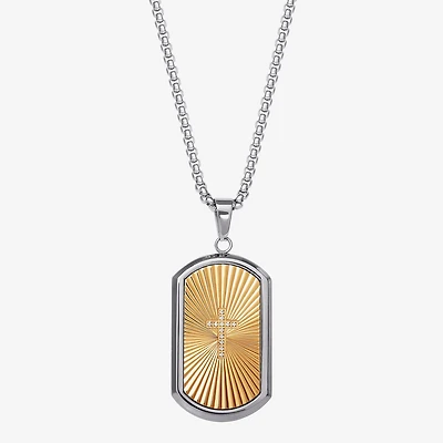 Shaquille O'Neal XLG™ Mens White Cubic Zirconia Stainless Steel Cross Dog Tag 22 Inch Pendant Necklace