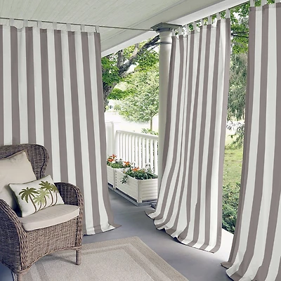 Elrene Home Fashions Highland Stripe Uv 50+ Tab Top Light-Filtering Single Outdoor Curtain Panel