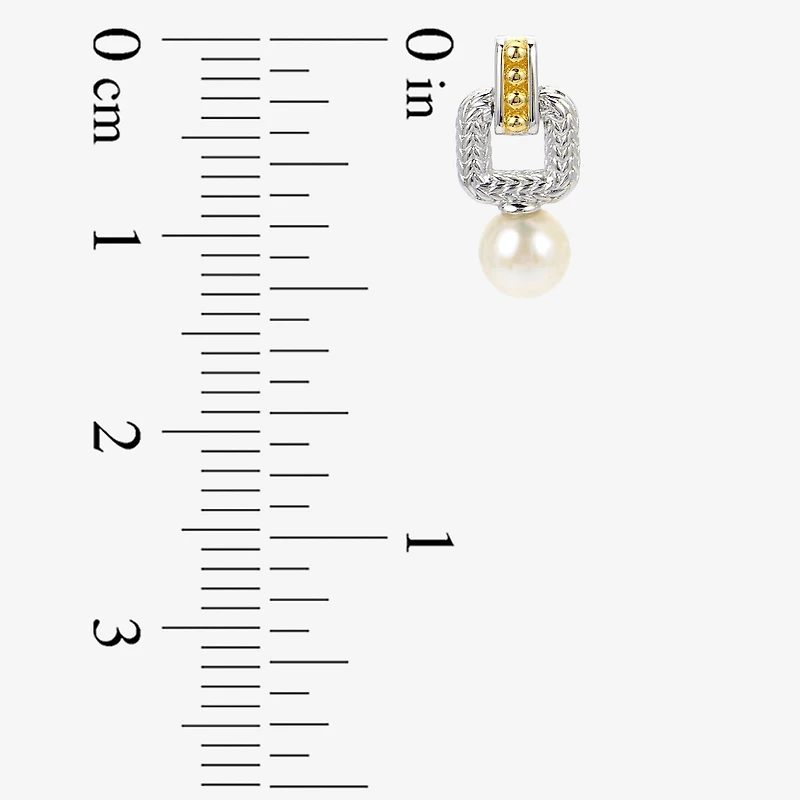 Womens White Cultured Freshwater Pearl 14K Two Tone Gold Over Silver Drop Earrings