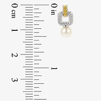 Womens White Cultured Freshwater Pearl 14K Two Tone Gold Over Silver Drop Earrings