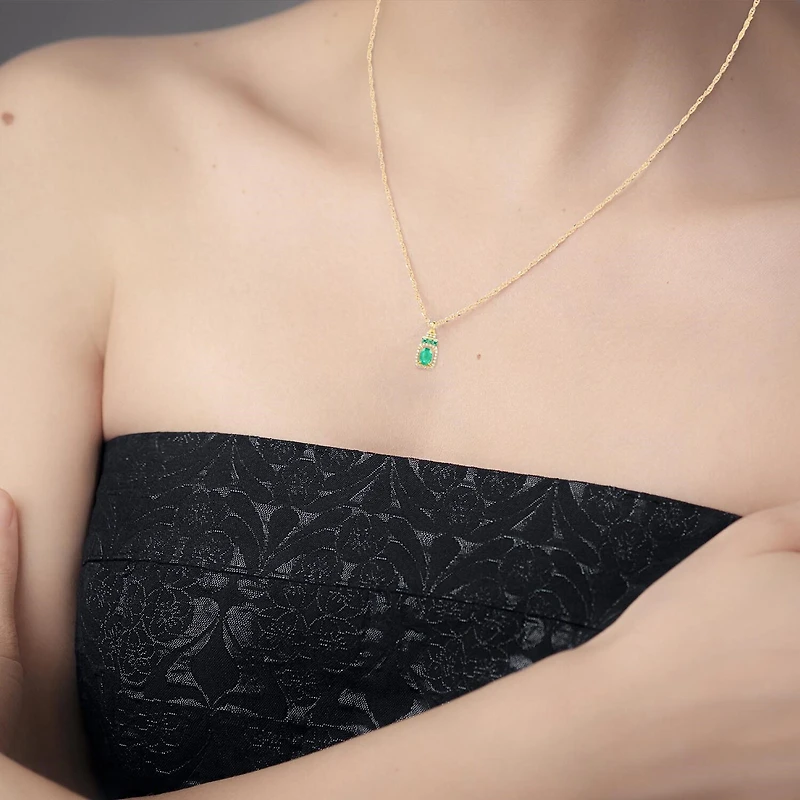 Womens Genuine Gemstone & 1/5 CT. T.W. Genuine Diamond 10K Gold Oval Pendant Necklace