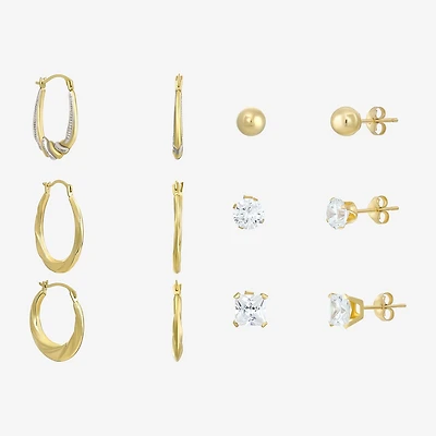 Women's Cubic Zirconia 14K Gold 6 Pair Earring Set