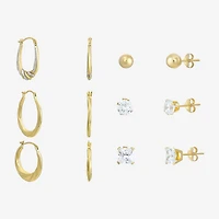 Women's Cubic Zirconia 14K Gold 6 Pair Earring Set