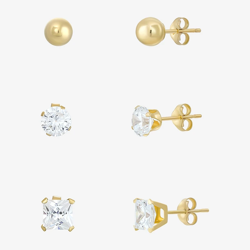 Women's Cubic Zirconia 14K Gold 6 Pair Earring Set