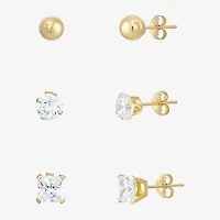 Women's Cubic Zirconia 14K Gold 6 Pair Earring Set