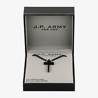 J.P. Army Black Mens Stainless Steel Cross 24 Inch Pendant Necklace